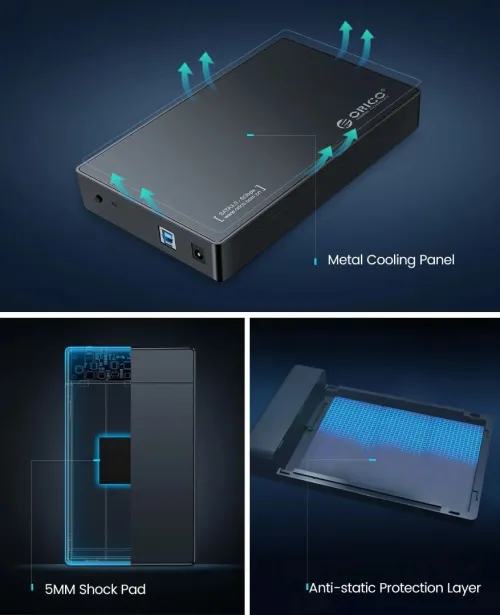 Boîtier de disque dur externe 3,5 pouces USB 3.0 avec adaptateur d'alimentation 12 V/2 A