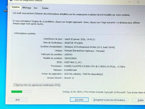 LENOVO THINKPAD X 270 / I5 6EME / 8G / 256 SSD /12 batterie double capacité