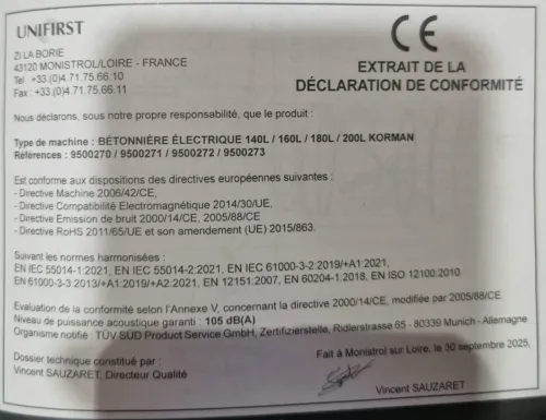 BETONNIERE ELECTRIQUE 180L 200L 260L KORMAN
