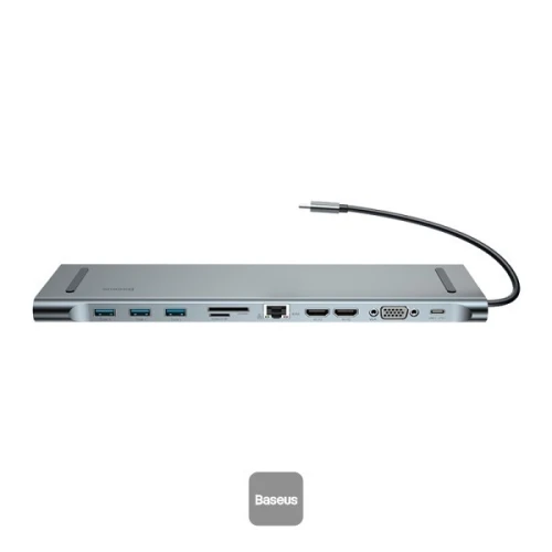 BASEUS ELITEJOY 11 PORT TYPE-C HUB ADAPTER - 3 x USB 3.0 - RJ45 - CARTE SD&TF - 2 HDMI - VGA -TYPE-C