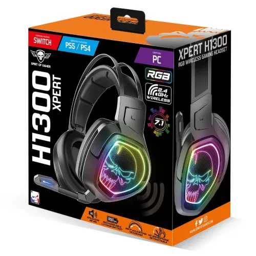 Spirit of Gamer Xpert-H1300 Casque-micro pour gamer - sans fil - son surround 7.1 virtuel - RGB
