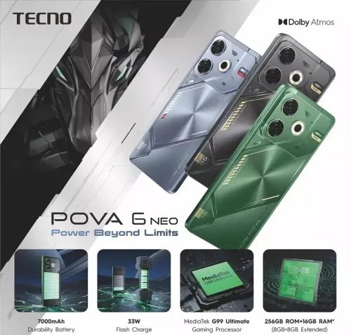 SMARTPHONE TECNO POVA 6 LI7  - DUAL SIM - 8 + 8GB EXTENDED - 256GB - 6,6" 120HZ IPS - 32MPXL - 6000 MAH 