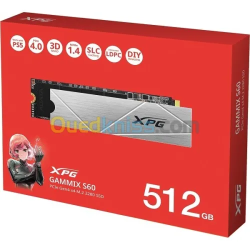 ADATA XPG GAMMIX S60 BLADE - 512GB - NVMe M.2 2280 - PCIe 4.0 x4 - 3D NAND - DRAM-less - HEATSINK