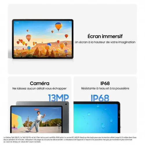 SAMSUNG GALAXY TAB S10 FE - 8GO - 128 GO - 10,9″ LCD -13 MPXL + S PEN - WI-FI 6E - BLUETOOTH 5.3 - 8000 MAH SM-X520
