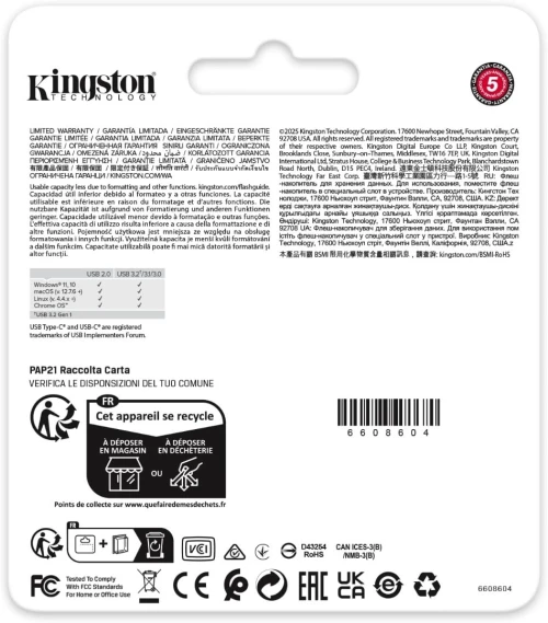 KINGSTON DATATRAVELER DUO 128GB - FLASH DISQUE USB TYPE-A 3.2 - USB TYPE-C - TRANSFERT RAPIDE - BLACK