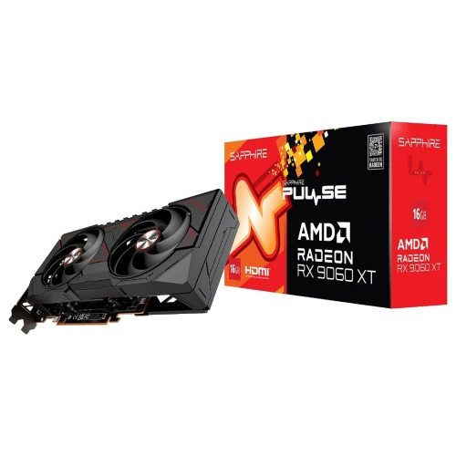 SAPPHIRE PULSE RADEON RX 9060 XT GAMING OC 16G - CARTE GRAPHIQUE - 16GO GDDR6 - 128 BITS - 20000 MHZ - PCIe 4.0 - 2x HDMI - OC - BLACK