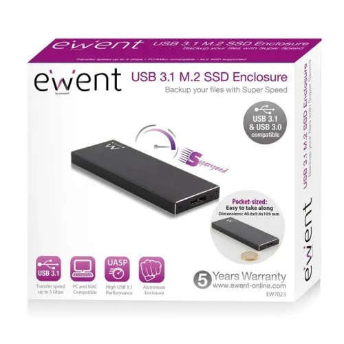 EWENT EW7023 - BOÎTIER EXTERNE M.2 NVME - RACK  USB 3.1 & USB 3.0 - ULTRA SPEED - PLUG & PLAY - BLACK