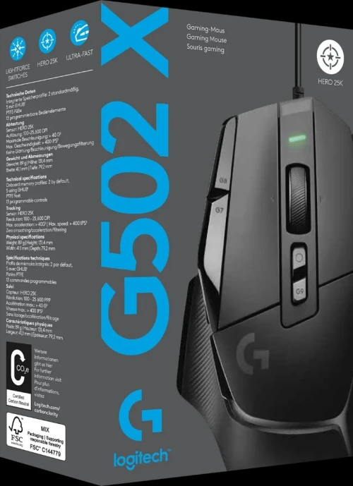 LOGITECH G502X  SOURIS FILAIRE POUR GAMER - DROITIER - CAPTEUR OPTIQUE 25000 DPI - NOIR