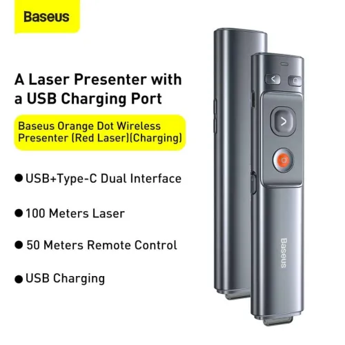 Baseus Orange Dot avec câble de type C  Laser rouge de présentateur sans fil