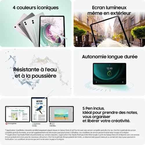 SAMSUNG GALAXY TAB S9 FE PLUS - WIFI  - 128 Go - 8 Go - 12.4 Inch LED Tactile - 10090 mAh - Blister