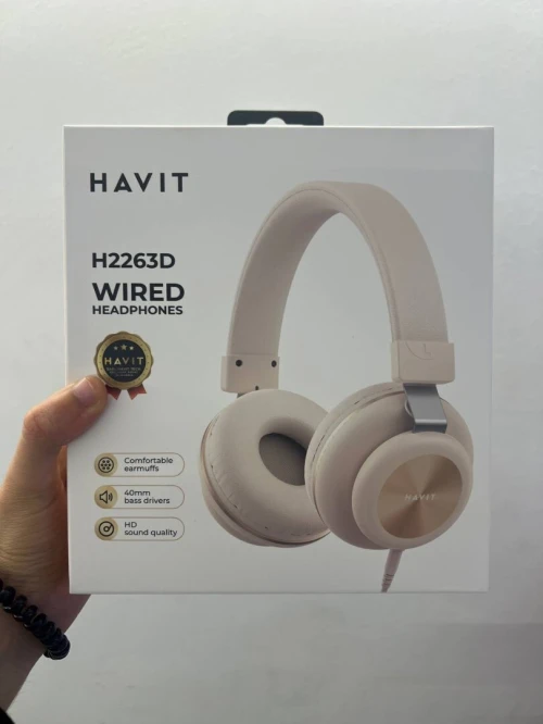 HAVIT H2263D BEIGE - CASQUE FILAIRE - HAUT-PARLEURS 40MM - SON HD - COUSSINETS CONFORTABLES - DESIGN ÉLÉGANT - BEIGE