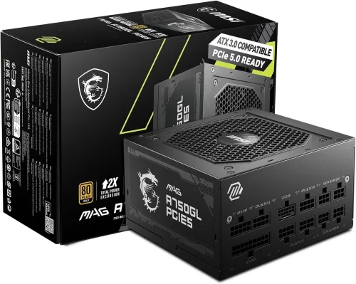 ALIMENTATION MSI MAG A750GL 750W -SUPPORTE GPU PCIE 5.0 -80 PLUS GOLD -MODULAIRE ATX 3.0 - FDB 120MM