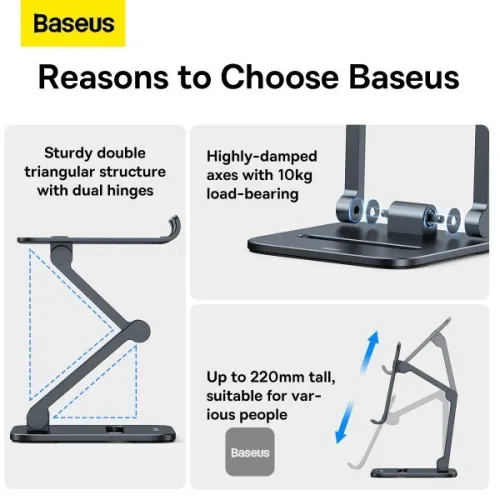 BASEUS DESKTOP BIAXIAL FOLDABLE METAL STAND - POUR TABLETTE - ALLIAGE ALUMINIUM - GRIS SIDÉRAL