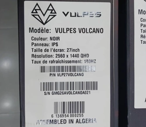 VULPES VOLCANO - ÉCRAN GAMING 27" - 2K QHD - DALLE IPS - 180HZ - 1MS - RGB - PC & CONSOLE - BLACK