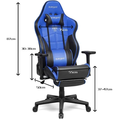 KIROGI SIÉGE GAMING 2076 XL - ACCOUDOIR 5D - REPOSE-PIEDS - ROTATION À 360 - ERGONOMIQUE - BLEU