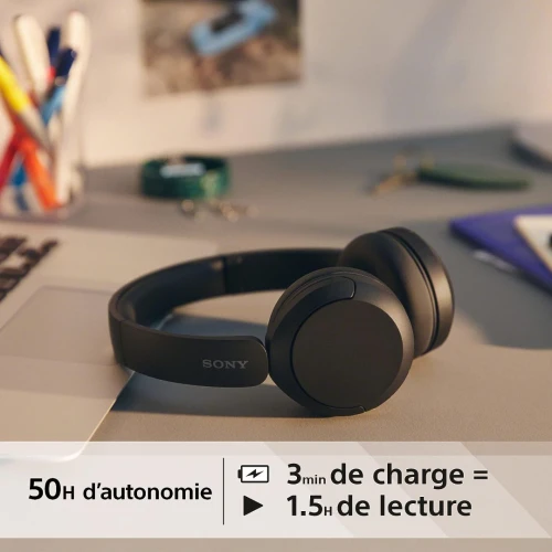 SONY WH-CH520 - Casque Bluetooth Sans Fil-Micro intégré - jusqu'à 50H d'autonomie et Charge Rapide -