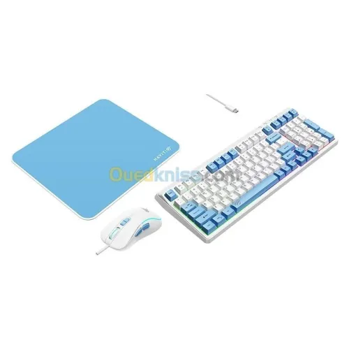  HAVIT GAMENOTE KB897CM - CLAVIER MÉCANIQUE + SOURIS + TAPIS - RÉTROÉCLAIRAGE - RED SWITCH - WHITE 