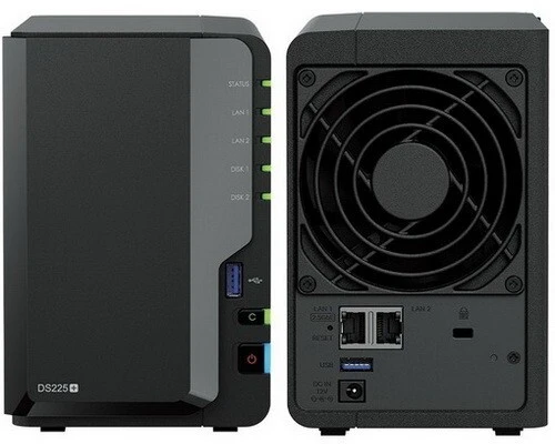 SYNOLOGY DS225+ - NAS 2 BAIES - CELERON J4125 - RAM 2GO  - 2.5 GBE - SAUVGARDE & PARTAGE - BLACK