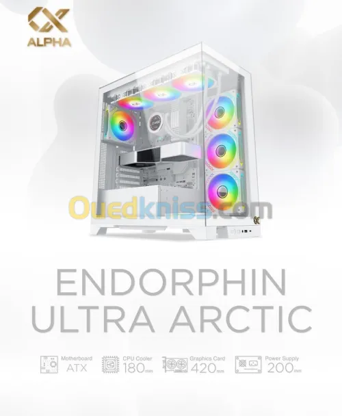 XIGMATEK ENDORPHIN ULTRA ARCTIC - BOITER MOYEN TOUR - 5 FAN 120mm ARGB - USB - TYPE C - WHITE 