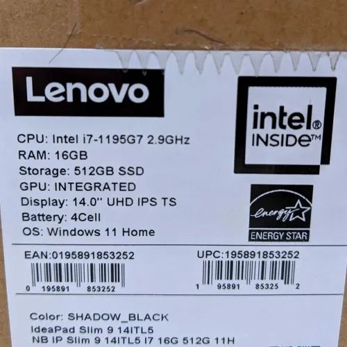 LENOVO IDEAPAD SLIM 9I 14 - Intel i7-1195G7 - 8GB - 512GB SSD - 14.0" IPS FHD TACTILE - Win 11 Pro  