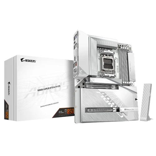 GIGABYTE B850 AORUS STEALTH ICE - CARTE MÈRE ATX - SOCKET AM5 - 4 x DDR5 - 1 x PCIe 5.0 X16 - 4 x M.2 NVMe - WIFI 7 - BT 5.4 - LAN 5GBE - USB 3.2 - WHITE