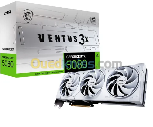 MSI GEFORCE RTX 5080 VENTUS 3X OC - 16GB GDDR7 8K - DLSS 4 AI - REFLEX 2 - G-SYNC - HDMI/DP - WHITE 