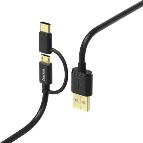 HAMA 178327 - CÂBLE 2-EN-1 MICRO USB + ADAPTATEUR USB TYPE-C - 1M - CHARGE & SYNCHRONISATION - NOIR
