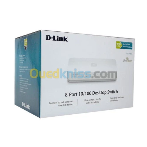 D-Link Switch De Bureau 8 Ports 10/100 Mbps Des-1008A Blanc