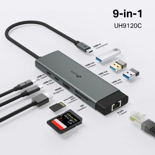 TP-LINK UH9120C - HUB 9 EN 1 USB-C - UH9120C - HDMI 4K - ETHERNET - SD/MicroSD -100W PD - 3xUSB-A