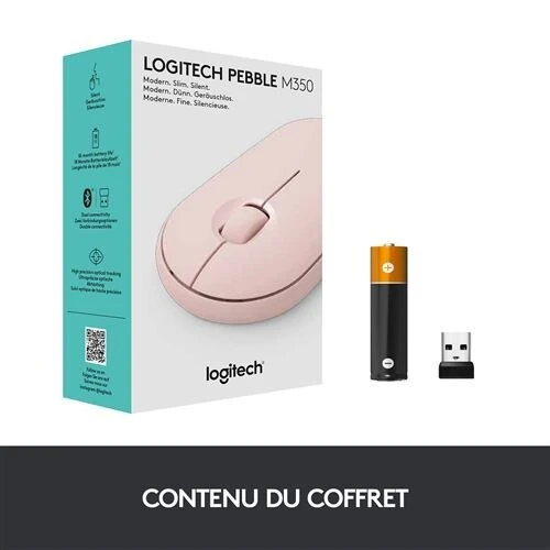 LOGITECH PEBBLE M350 - SOURIS  SANS FIL - BLUETOOTH - 1000 DPI - 3 BOUTONS - SILENCIEUSE - DESIGN ULTRA FIN - PINK