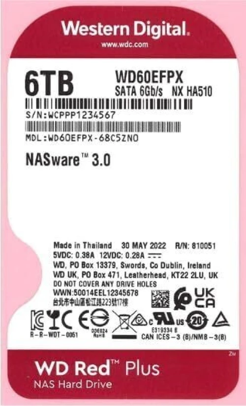 WD RED PLUS NAS WARE 6 TB - DISQUE DUR HDD 3.5" - 7200 RPM - SATA 6 GB/S - 256MB CACHE - WD60EFPX