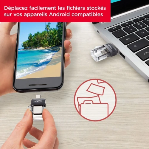 SanDisk 128 Go Ultra Dual Drive m3.0 pour appareils Android  - microUSB, USB 3.0