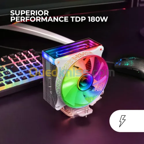 AIR COOLING MARS GAMING MCPU-VR- INFINITY MIRROR ARGB- TDP 180W-120MM ULTRA SILENCIEUX- Noir& Blanc 