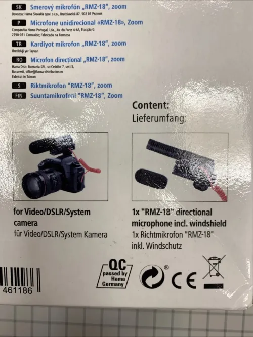 HAMA RMZ-18 - MICROPHONE DIRECTIONNEL ZOOM - CAMÉSCOPE & DSLR - SUPERCARDIOÏDE - JACK 3.5MM - NOIR