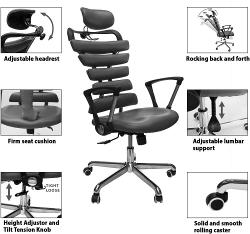 CHAISE OPÉRATEUR 295 - ERGONOMIQUE - DOSSIER SEGMENTÉ - APPUI-TÊTE RÉGLABLE- BASE CHROMÉE - NOIR