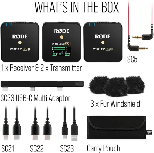 RODE WIRELESS GO II DUAL CHANNEL SYSTÈME DE MICROPHONE NUMÉRIQUE SANS FIL COMPACT AVEC MICRO