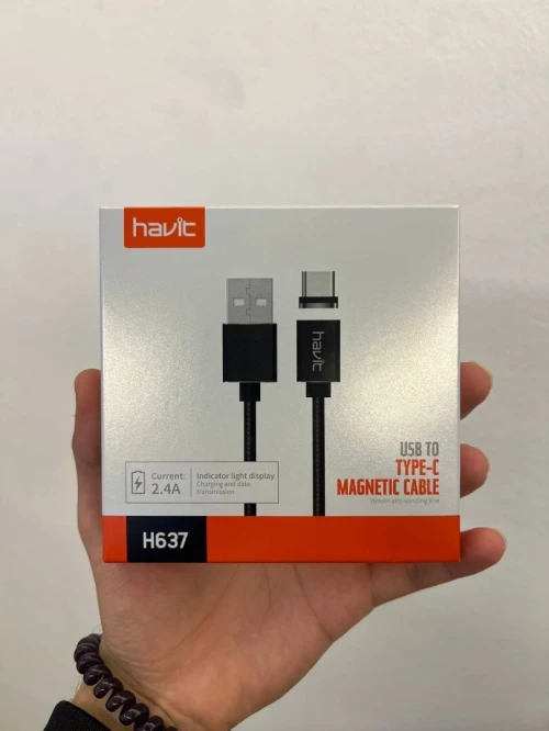 HAVIT H637 - CÂBLE MAGNÉTIQUE TYPE-C - CHARGE RAPIDE - TRANSFERT DE DONNÉES - CONNECTEUR AIMANTÉ - DURABLE - BLACK