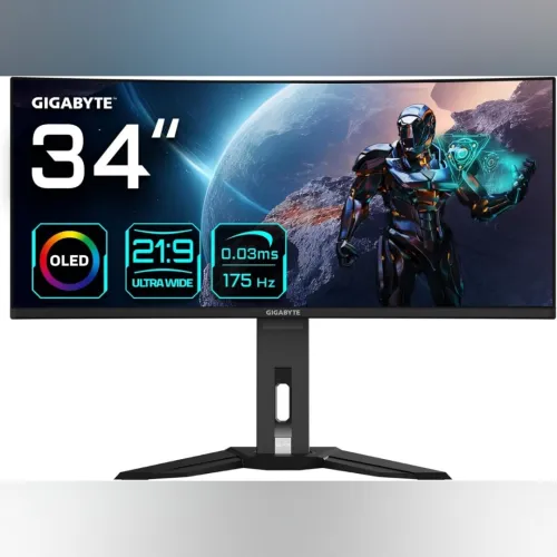ECRAN GIGABYTE MO34WQC2 -34" OLED INCURVÉ PC - 2K WQHD - 240HZ - 0.03MS - HDR400 - HDMI / DP / USB-C - HAUT-PARLEURS - BLACK