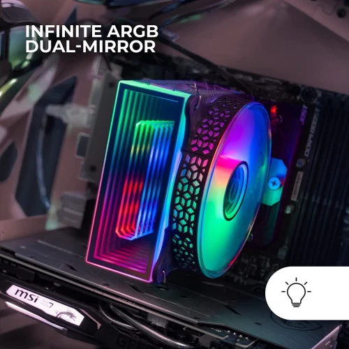 AIR COOLING MARS GAMING MCPU-VR- INFINITY MIRROR ARGB- TDP 180W-120MM ULTRA SILENCIEUX- Noir& Blanc 