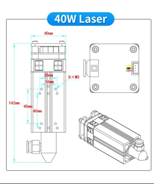 Module tête laser CNC  Lunyee 40w  tête laser uniquement راس الليزر وحدو 