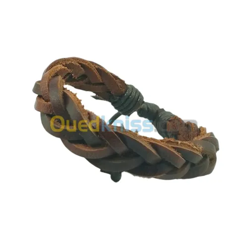 Bracelet en Cuir Artisanal - Fait Main, Motifs Berbères Authentiques, Cuir Naturel Tanné au Plantes