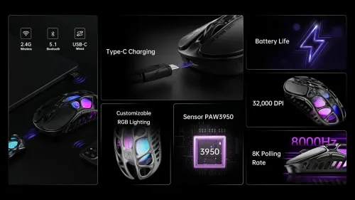GravaStar Mercury X Pro 8000HZ 49G 32K DPI RGB | BLACK & SILVER