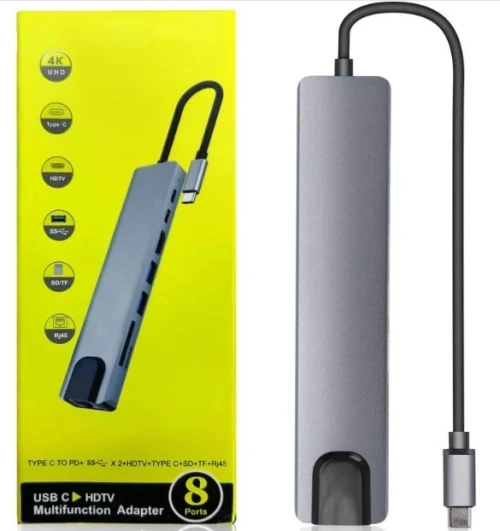 Adaptateur type-c 8 in1 to HDTV/USB/USB-C/RJ45/SD/TF