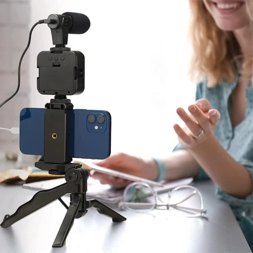 Kit de Vlogging pour smartphone et appareil photo avec microphone et LED RGB