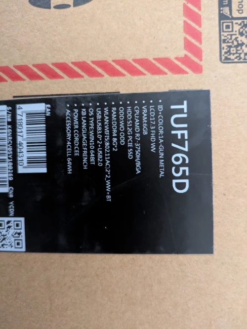 ASUS Tuf Gaming Ryzen 7 3750H 16G 512 SSD GTX 1660Ti 17.3" FHD