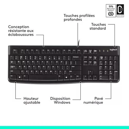 CLAVIER LOGITECH K120 AVEC FIL