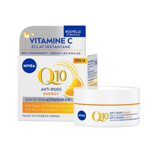 01 Soin Crème Nivea Visage Au Choix de Jour Ou de Nuit, Anti Rides Q10, ENERGY  SPF15, 50 ml, Produit d'Origine