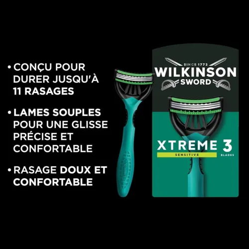 Wilkinson Pack de 12 Rasoirs Jetables Homme,  Xtreme 3 Sensitive, Peaux sensibles, Produit Original