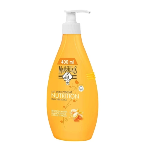 01 Lait Soin Hydratant  XXL Au Choix Le Petit Marseillais, Réparation / Nutrition Intense / Noix de Coco / Nutrition Beurre de Karité & Amande Douce, 400 ml, Produit d'Origine