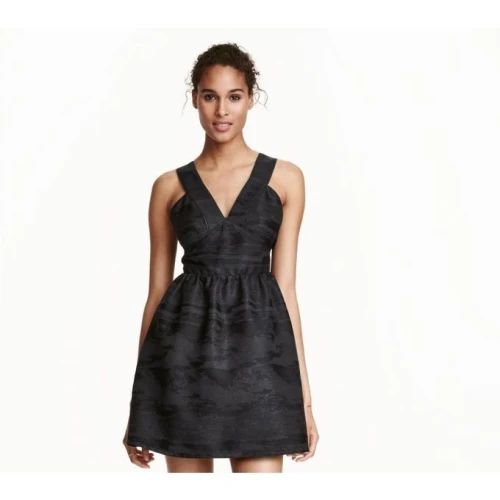 H & M Robe Courte de Cérémonie - En Tissu Jacquard - Noir Argenté